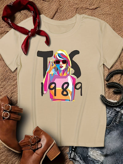 1989 Print Crew Neck T-Shirt: A Stylish and Casual Top for Women's Spring/Summer Wardrobe