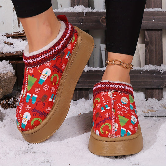 Festive Footwear: Women's Christmas Snow Shoes featuring Santa Claus & Snowflake Patterns - Stylish, Warm, and Cozy