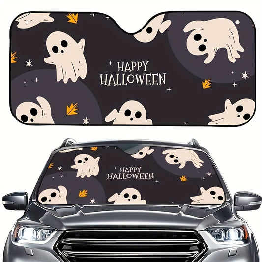 Protect yourself and your vehicle from the sun's harsh UV rays with this Halloween Ghost Printed Folding Windshield Sunshade. Featuring a vibrant printed design, this sunshade is sure to add spooky style to your car while blocking up to 99% of UV rays.