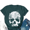 Skull Halloween Pattern T-shirt, Casual Crew Neck Short Sleeve T-shirt, Women's Clothing