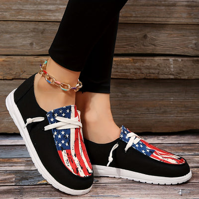 Women's Canvas Shoes with US Flag - Casual Low Top Shoes with Flag Pattern for Independence Day Celebrations