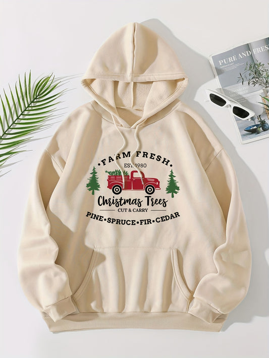 Vintage Christmas Graphic Print Loose Hoodie: Cozy and Festive Women's Sweatshirt