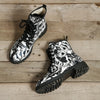 Graffiti Chic: Women's Lace-Up Ankle Boots - A Versatile Trendsetter in Non-Slip Style!