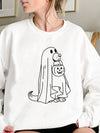 Pumpkin-themed Women's Casual Sporty Sweatshirt with Long Sleeve Round Neck - Perfect for Halloween!