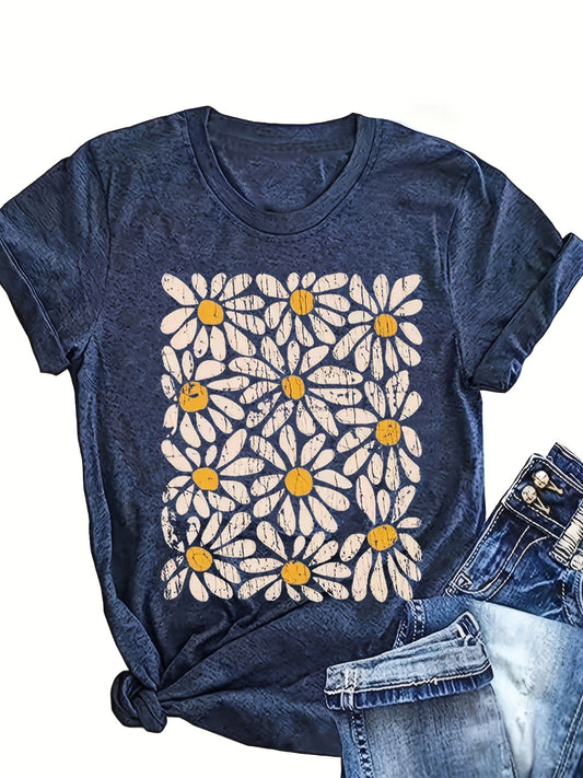 Discover the true power of flowers with our vibrant casual short sleeve top. Perfect for the warmer seasons, this top is a must-have in any woman's wardrobe. Embrace the beauty and freshness of spring and summer with our stunning collection of women's clothing.