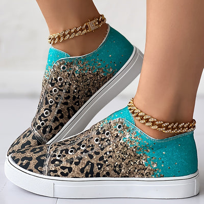 Colorful Leopard Print Women's Canvas Shoes, Fashion Low Top Ombre Flat Sneakers, Casual Walking Shoes