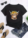 Chic and Comfortable Plus Size Cow Floral Print Tee for Women