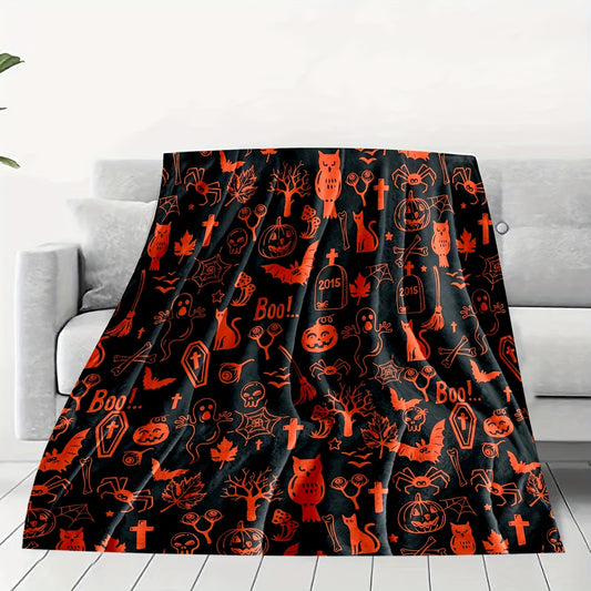 Stay warm and cozy with our Haunted Halloween Dreams Comfort Blanket. Featuring a spooky design of ghosts, pumpkins, bats, and other seasonal favorites, this all-season blanket is perfect for friends and family. With its soft, brushed fabric and lightweight construction, you can enjoy warm comfort all year-round.