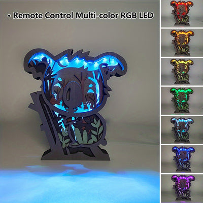 Multicolored LED Koala Night Light: Wooden Craft Gift for Home Décor and Special Occasions