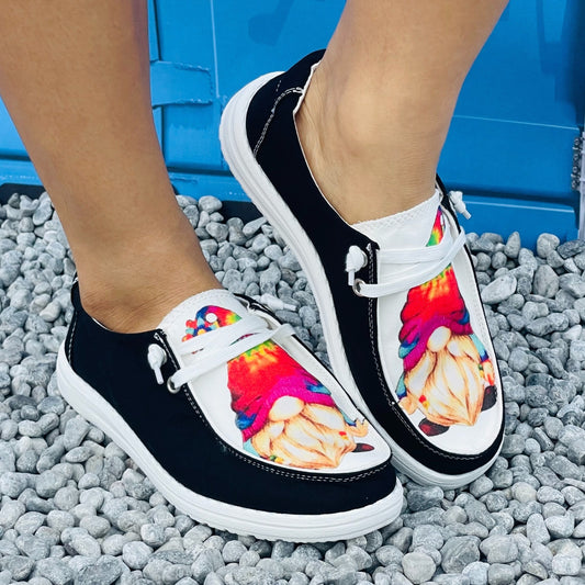 Festive Fun: Women's Cartoon Print Slip-On Shoes - Lightweight, Comfy, and Versatile Low-Top Christmas Shoes