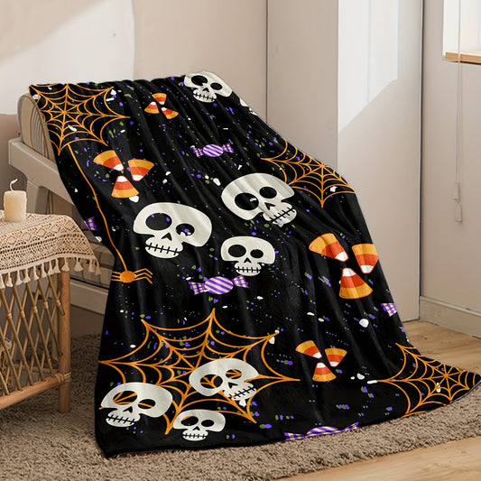 Skull Candy Spiderweb Flannel Blanket: Cozy Halloween Decor & Gift for All Ages