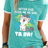 Cute and Casual: CAT LETTER PRINT Crew Neck T-Shirt - Must-Have Women's Top for Spring & Summer