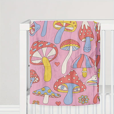 Cozy Cartoon Mushroom Flannel Blanket: A Multi-Purpose All-Season Gift for Kids and Adults