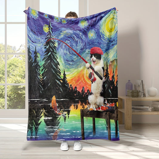 Snuggle up in comfort this season with the Van Gogh Art Kitten Fishing Flannel Blanket. This cozy and soft throw blanket is ideal for any season or occasion. The intricate print of a kitten fishing is sure to bring a smile to your face. Enjoy art and warmth in one with this luxurious blanket.