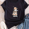 Stylish and Casual: Women's Cat Print Crew Neck T-Shirt - A Must-Have for Spring/Summer Fashion!