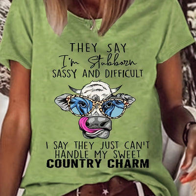 Stylish and Quirky Cow Head Print T-Shirt: A Must-Have for Fashionable Women