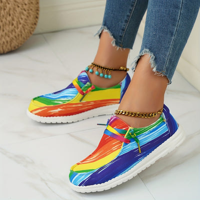 Multicolor Pattern Women's Canvas Shoes - Stylish Lace Up Low Top Sneakers for Casual and Outdoor Wear