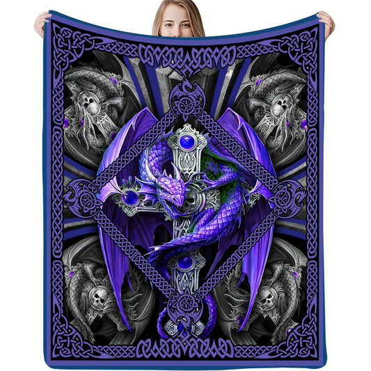 This Dragon and Skull Printed Flannel Blanket lets you embrace the ultimate comfort with its soft and lightweight fabric construction. Enjoy a mythical spirit with its uniquely printed skull and dragon design. You don't have to sacrifice style when you stay warm.
