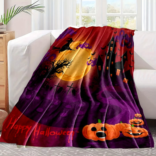Personalized Halloween Pumpkin Printed Flannel Blanket: Cozy and Soft Throw Blanket for Couch, Bed, Sofa, Camping, and Traveling