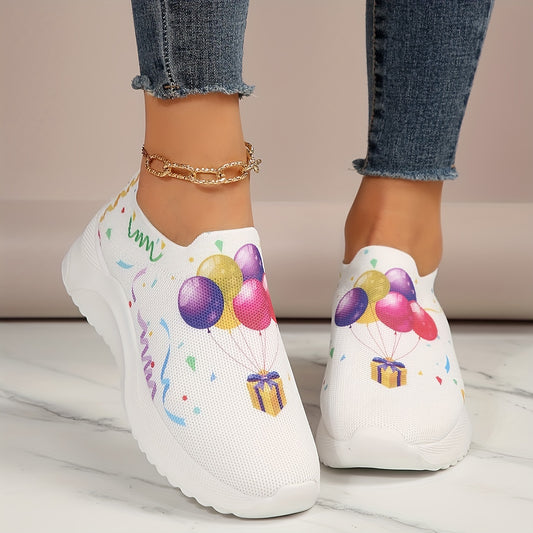 Burst of Style offers these whimsical Balloon Print Platform Sneakers, made with a soft insole for complete comfort and designed with a chunky platform sole for superior support. Featuring an eye-catching all-over balloon print and a slip-on design, these shoes are perfect for a fashionable, comfortable look.