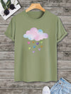 Heart Showers: Men's Colorful Cloud Print Tee for a Fun and Casual Summer Look