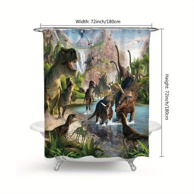 Transform Your Bathroom into a Jurassic World with our Waterproof and Heat Insulating Shower Curtain