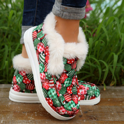 Stay warm and stylish with these sleek women's Christmas bell-print snow boots. Featuring plush lining for extra comfort and insulation, they are perfect for the winter season