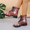 Festive Holiday Spirit: Women's Lace-Up Santa Claus Combat Boots for Casual All-Match Style and Outdoor Adventures