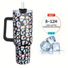 40oz 3D Pattern Large Stainless Steel Water Bottle with Handle and Straw Lid - Perfect for Milk, Tea, and Coffee - Heat Preservation Mug Cup with Handle