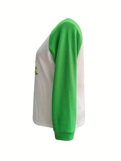 Festive and Fun: Women's Plus Size Christmas Tree Frog Print Raglan Long Sleeve Tshirt