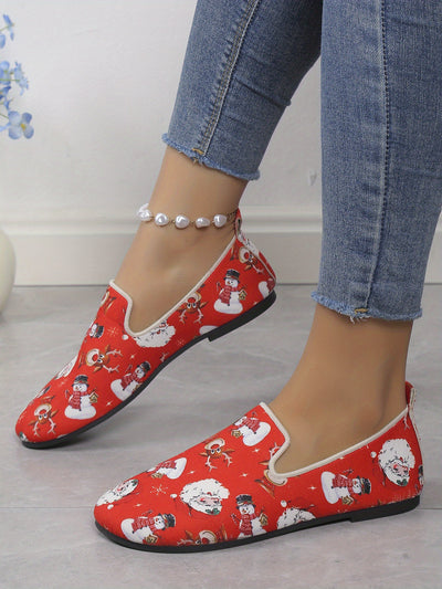 Festive Comfort: Women's Christmas Print Flat Shoes – Lightweight Slip-Ons for Casual Style