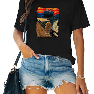 Playful and Chic: Cartoon Graphic Print Tshirt for Women - Elevate Your Casual Style with this Crew Neck Athleisure T-Shirt