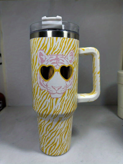 40oz Tiger Tumbler: Stylish Stainless Steel Thermal Water Bottle with Lid and Straw for On-the-Go Hydration