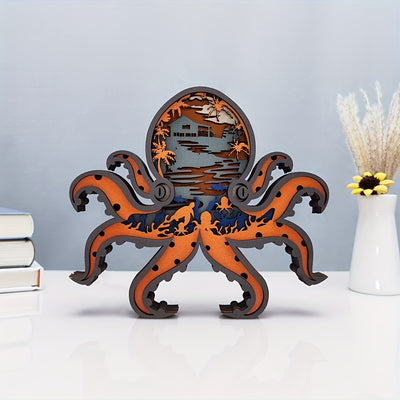 Whimsical Octopus Wooden Art Animal Statues: Charming Desktop and Wall Decor for Men and Kids