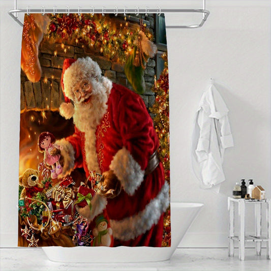 Santa's Delight: Festive Christmas Shower Curtain for a Whimsical Bathroom Transformation