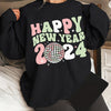 2024 New Year Celebration: Happy New Year Print Sweatshirt - Cozy Crew Neck Long Sleeve for Women