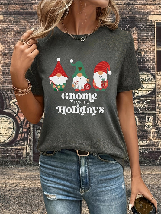 This Festive Spirit T-Shirt features a vibrant, cheerful Christmas gnome print. Made with high-quality, breathable cotton, it's the perfect addition to any woman's wardrobe for the holiday season. The classic crew neck design adds an extra touch of style.