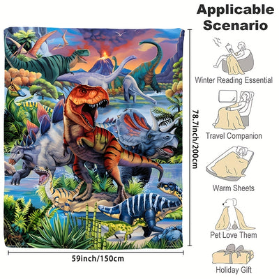 Fierce Dinosaur Flannel Fleece Blanket: Ultimate Coziness for Sofa and Bed, Perfect Printed Gift