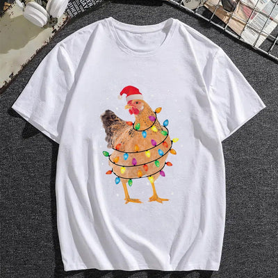 Hilarious Christmas Rooster Pattern Tee: The Perfect Summer Plus Size Top for Men