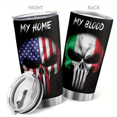 Skull My Home My Blood: America Flag Stainless Steel Travel Tumbler - 20 oz with Lid, Vacuum Insulated Coffee Cup for Cold & Hot Drinks