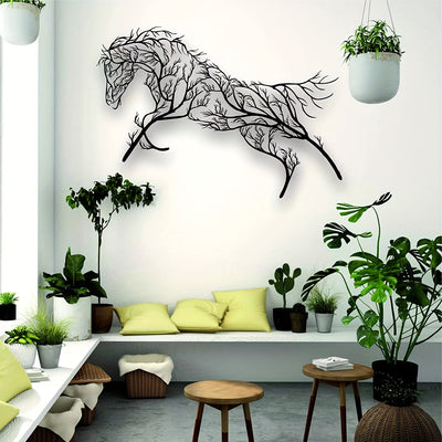 Rustic Elegance: Iron Horse Branch Wall Decoration - Metal Horse Silhouette Craft for Living Room, Bedroom, Study, or Outdoor Spaces