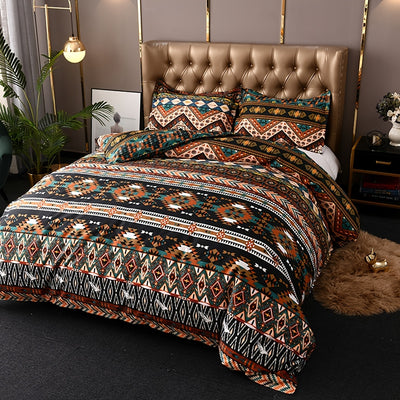 Boho Chic Striped Geometric Bedding Set - Ethnic Traditional Brown 1 Duvet Cover with 2 Pillowcases (No Core)