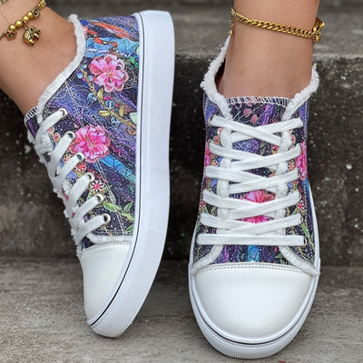 Women's Colorful Flower Canvas Shoes Lightweight - Stylish Lace-Up Outdoor Walking Shoes