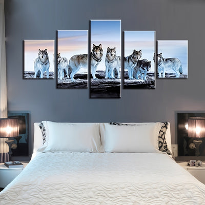 5-Piece HD Printed Animals Wolf Canvas Painting Set - Stunning Wall Art for Home Decor (No Frame)