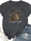 Leopard Tree and Letter Print T-Shirt: Casual Style for Spring/Summer Women's Clothing Collection