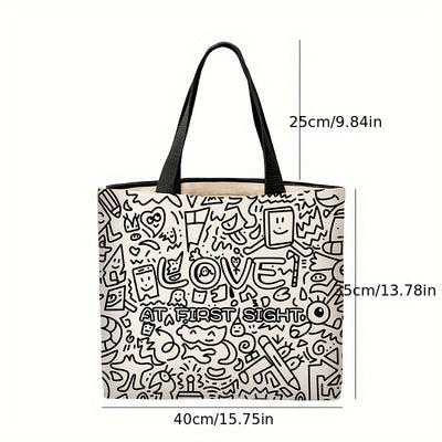 Colorful Adventures: Large Capacity Cartoon Graffiti Tote Bag for School, Travel, and Shopping