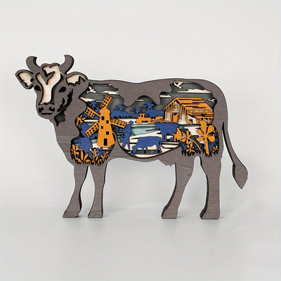 Moo-velous Milk Cow Wooden Art Animal Statues: Illuminate Your Space with LED Night Light Delight!