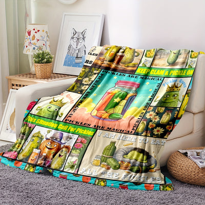 Cool and Comfy: Funny Cucumber Pattern Flannel Blanket – Your Versatile Warm Companion for Office, Travel, and Outdoor Adventures!