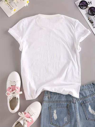 Stylish and Playful: Women's Letter Car Print T-Shirt – The Perfect Casual Short Sleeve Crew Neck Top