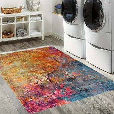 This modern abstract area rug provides excellent comfort, color, and design. The non-slip latex backing prevents slips and slides, and the polypropylene construction makes it durable and easy to clean. Perfect for living rooms, bedrooms, and yoga spaces.